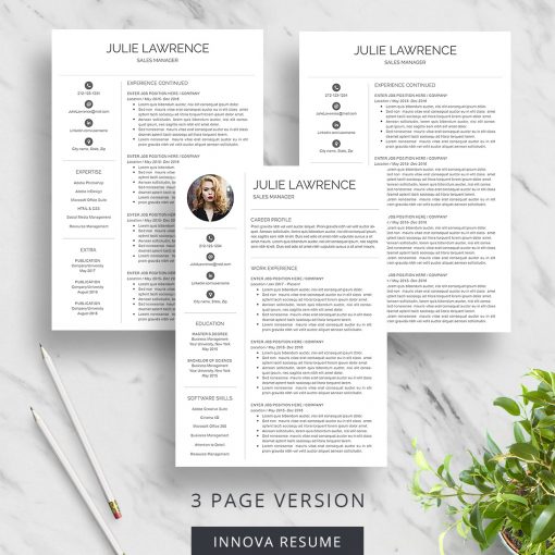 3 page resume template with photo