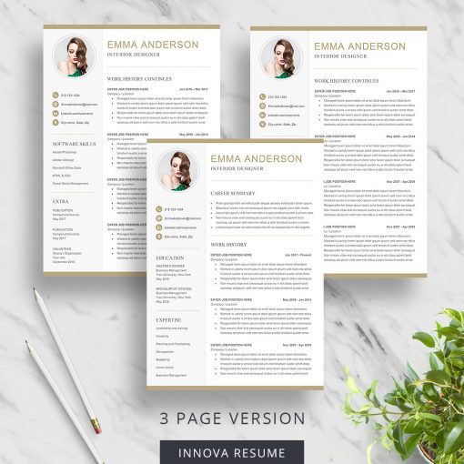 3 page resume template with photo