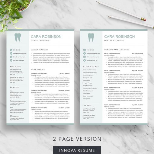 2 page Dental assistant resume template