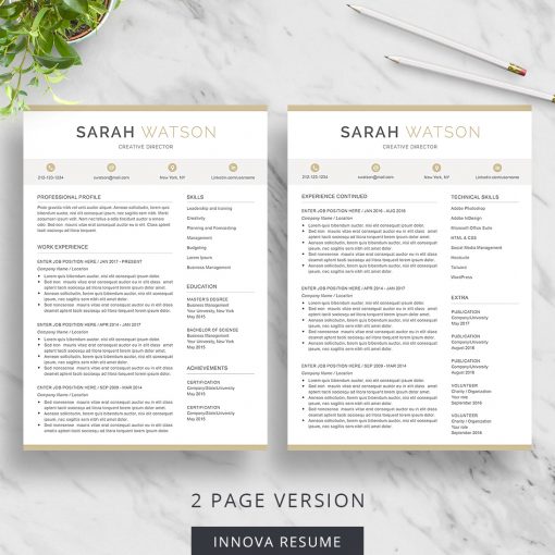 2 page resume template for Word