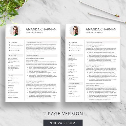 2 page resume template with photo