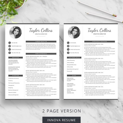 2 page resume template with photo