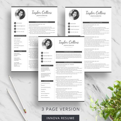 3 page resume template with photo