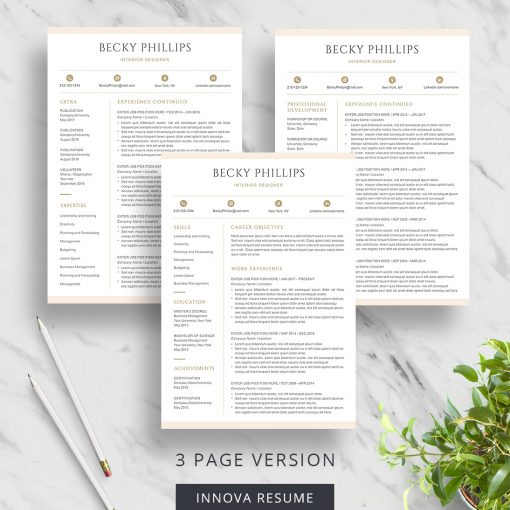 3 page resume template with professional design