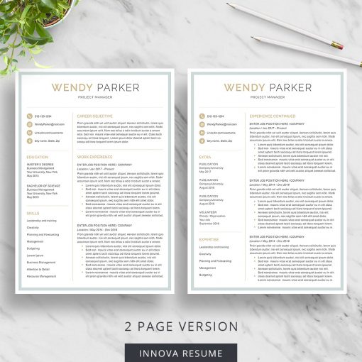 2 page resume template for Word