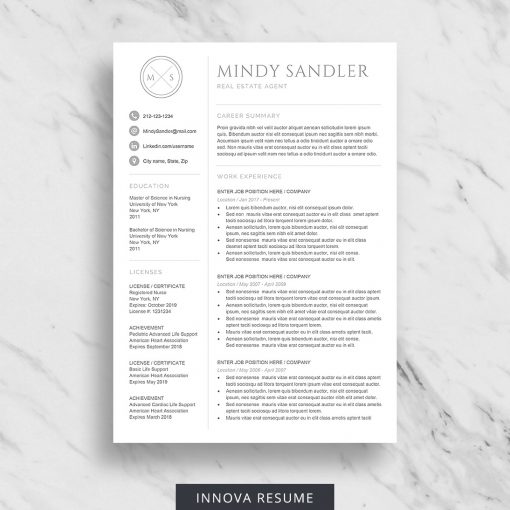 Resume template with monogram